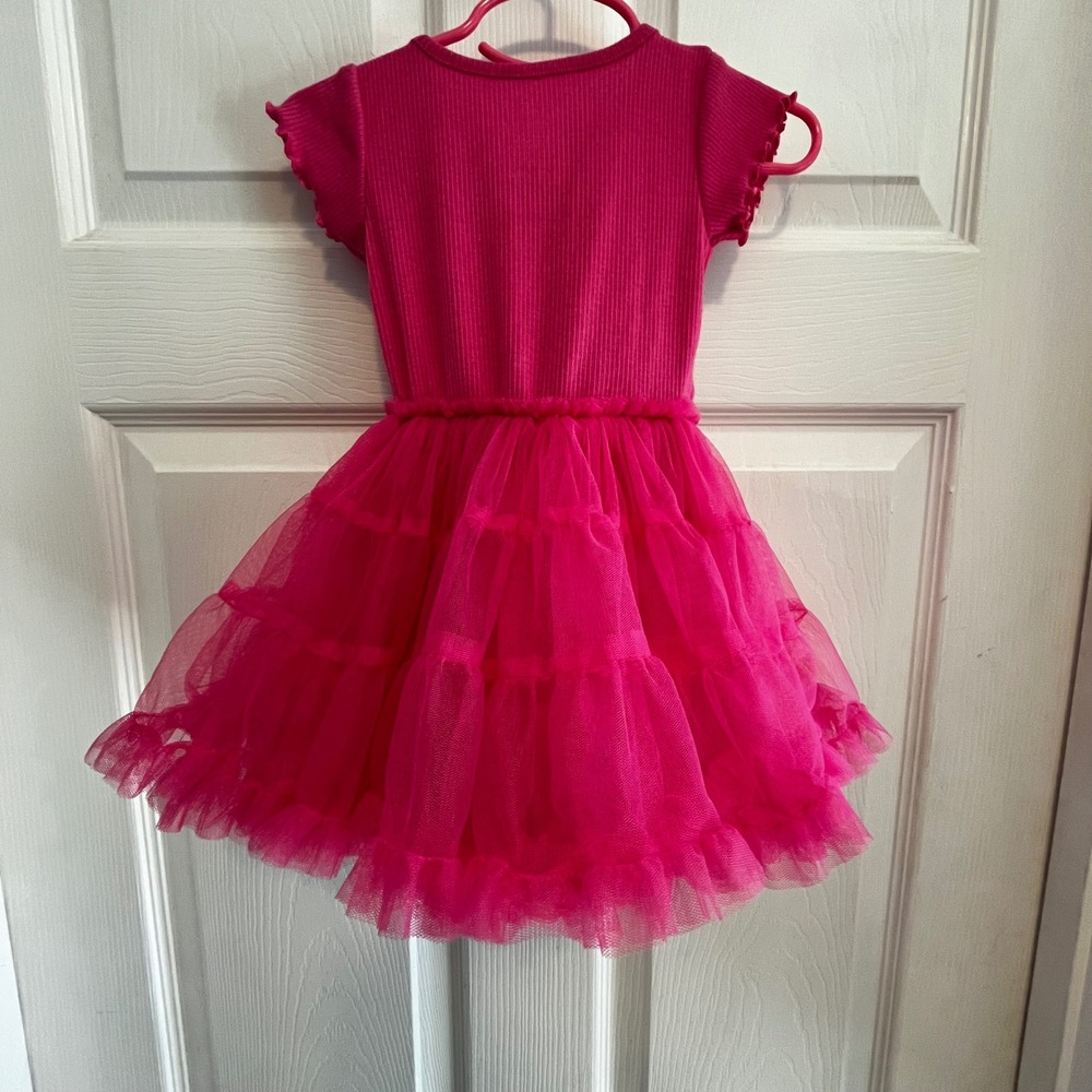 Barbie Dress 18M Pink Ruffle Tulle Sparkle Logo Adorable Infant Girl - Picture 2 of 7